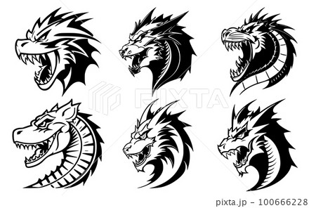 Set of tattoos or logos in the form of dragon heads Set of tattoos or logos in the form of dragon heads 100666228