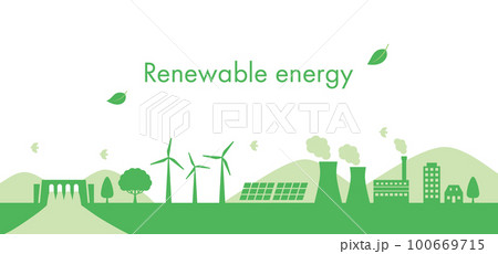 再生可能エネルギーと街のシルエット 再生可能エネルギーと街のシルエット 100669715