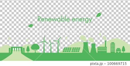 再生可能エネルギーと街のシルエット 再生可能エネルギーと街のシルエット 100669715