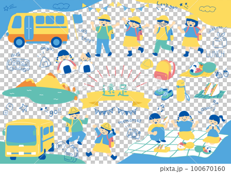 遠足を楽しむ子供達 100670160