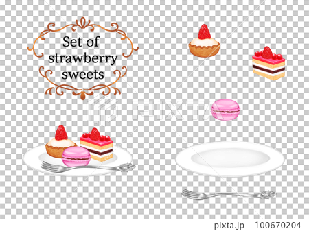 Watercolor hand-painted strawberry sweets set 100670204