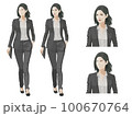 【全身立ち絵】スーツを着たパンツスタイルの女性（正面）のベクターイラスト 100670764
