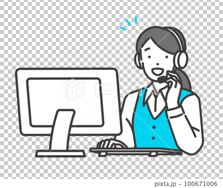 Vector illustration of female operator working in a call center Material / Service / Explanation / Business 100671006