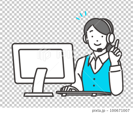 Vector illustration of female operator working in a call center Material / Service / Explanation / Business 100671007