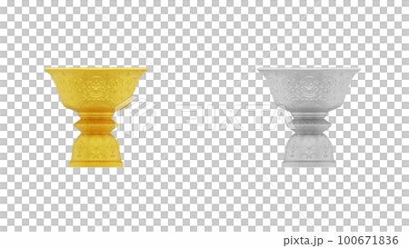 element of gold and silver pedestal tray with thai culture pattern. thailand travel. 100671836