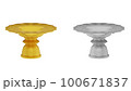element of gold and silver pedestal tray with thai culture pattern. thailand travel. 100671837