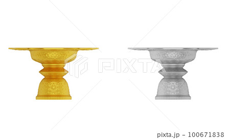 element of gold and silver pedestal tray with thai culture pattern. thailand travel. 100671838