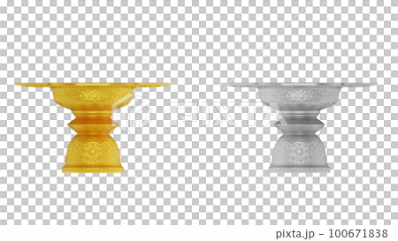 element of gold and silver pedestal tray with thai culture pattern. thailand travel. 100671838