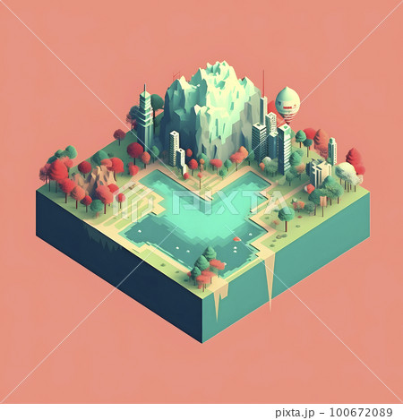 地球の再生可能エネルギーの考察　アイソメトリック図「AI生成画像」 100672089