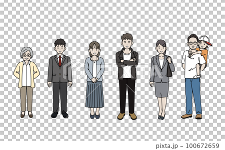 各個年齡段的人，男女全身插圖集 100672659