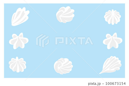 水色地の長方形型ホイップクリームデコレーションフレーム 100673154