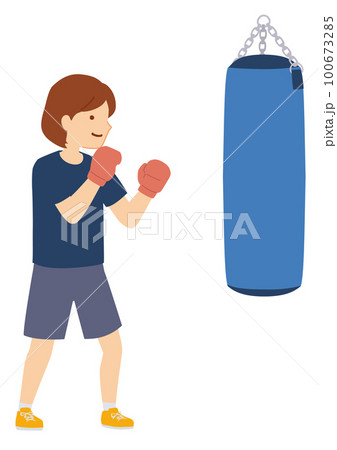 ボクシングのトレーニングをする女性のイラスト 100673285