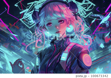 Cyberpunk style cute girl anime neon anime girl cyberpunk anime wallpaper  cute anime girl ai generative