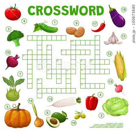 Raw farm vegetables crossword game grid vector のイラスト素材 100673680