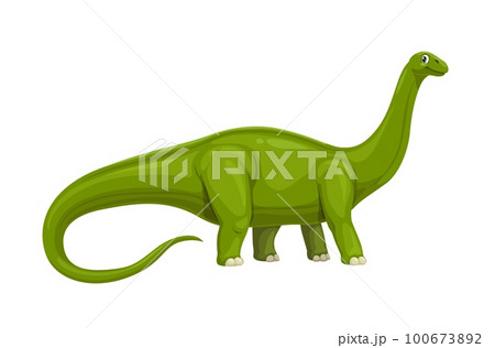 Cartoon apatosaurus dinosaur character. Isolated vector herbivorous creature, paleontology prehistoric science beast, sauropod dino lived in North America during the Late Jurassic period 100673892