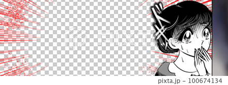 日本70年代風少女漫畫寬幅插畫描繪的是目睹案發現場，臉色慘白陷入恐慌的黑髮美少女。 100674134