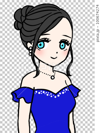 A hostess in a blue dress smiling 100674274