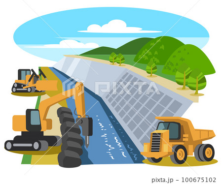 河川改修工事-洪水対策の堤防補強 河川改修工事-洪水対策の堤防補強 100675102