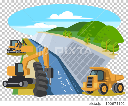 河川改修工事-洪水対策の堤防補強 河川改修工事-洪水対策の堤防補強 100675102