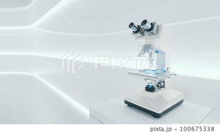 Microscope chemistry. pharmaceutical instrument. microbiology magnifying tool and symbol of chemical science exploration. Space for banner and logo. Science and Technology background. 100675338