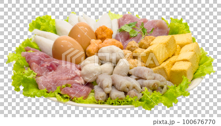 Meatballs sukiyaki with white dish isolated 100676770