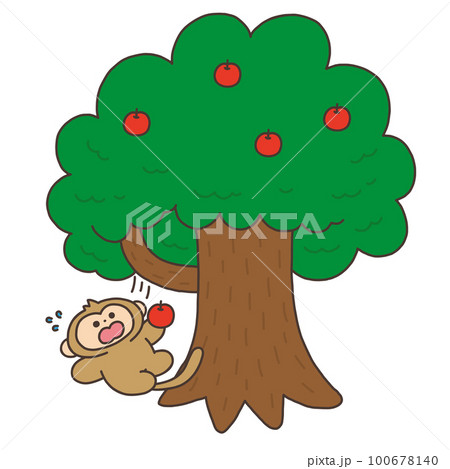 かわいい猿のイラスト／猿も木から落ちるのイラスト素材 [100678140
