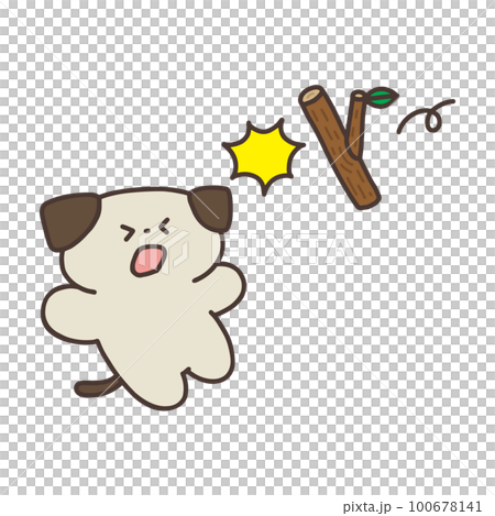 かわいい犬のイラスト/犬も歩けば棒に当たる かわいい犬のイラスト/犬も歩けば棒に当たる 100678141