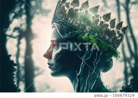 Queen of the forest with her crown in the fantasy design 100679329