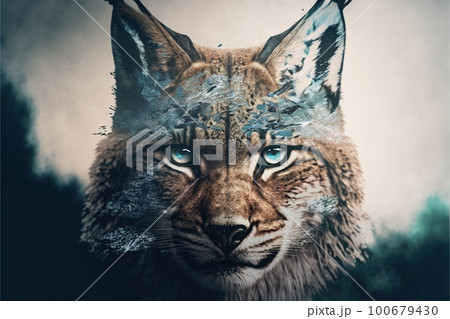 Beautiful modern design lynx with double...のイラスト素材 [100679430] - PIXTA