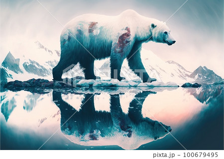 Polar bear suffer from climate change in double exposure 100679495