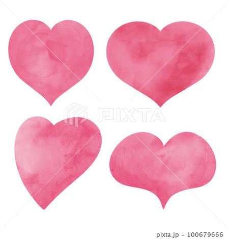 set of hearts love watercolor pink hand drawn paper texture for text design, label, valentines day. Abstract aquarelle fade color wet brush paint romantic element for card, print, icon 100679666