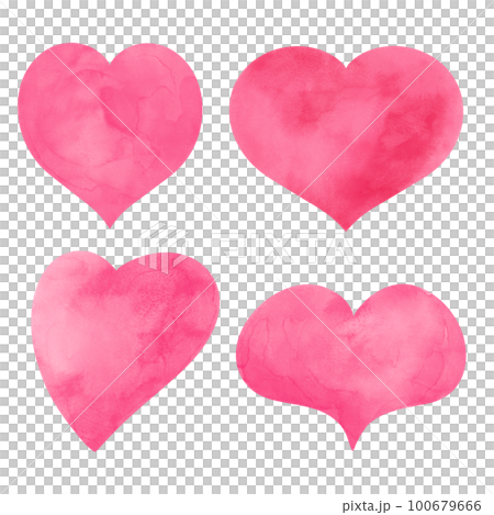 set of hearts love watercolor pink hand drawn paper texture for text design, label, valentines day. Abstract aquarelle fade color wet brush paint romantic element for card, print, icon 100679666