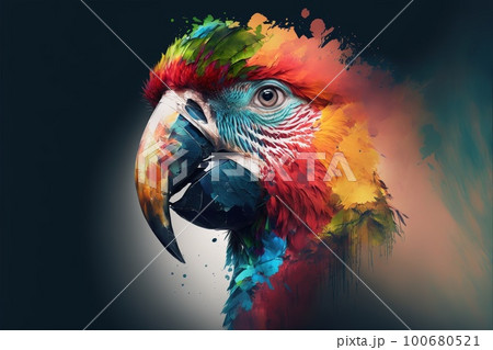 Contemporary abstract artwork double exposure macaw of and forest 100680521