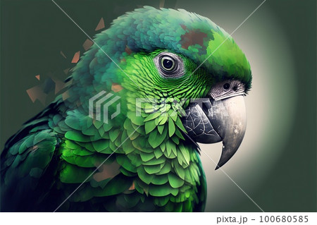 Contemporary abstract artwork double exposure of green parrot and forest 100680585
