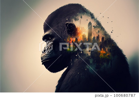 Male gorilla with powerful shoulder and strength with calmly look 100680787