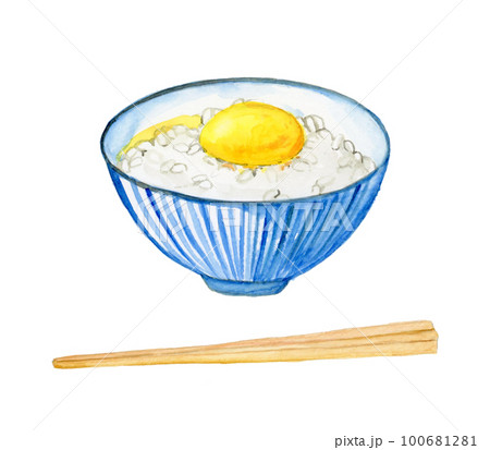 手描き水彩の美味しそうな卵かけご飯のイラスト 手描き水彩の美味しそうな卵かけご飯のイラスト 100681281