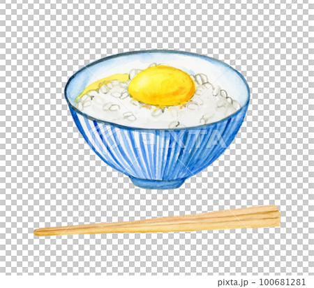 手描き水彩の美味しそうな卵かけご飯のイラスト 手描き水彩の美味しそうな卵かけご飯のイラスト 100681281