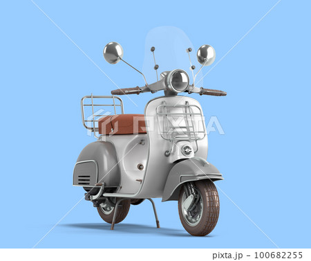 White retro scooter personal transport for busines perspective view 3d render on blue background 100682255