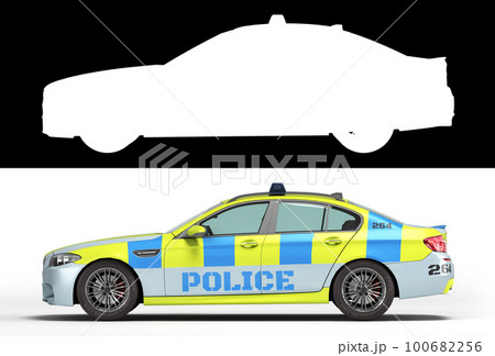 modern police car left view 3d remdr on white with alpha 100682256