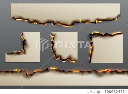 Isolated burn paper page edge with fire effect Isolated burn paper page edge with fire effect 100682421