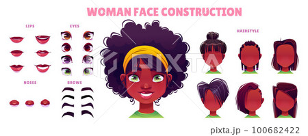 Cartoon african woman face avatar construction Cartoon african woman face avatar construction 100682422