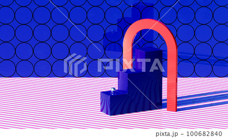 Picture with Podium and Geometric Shapes. 3d render, 3d illustration. Picture with Podium and Geometric Shapes. 3d render, 3d illustration. 100682840