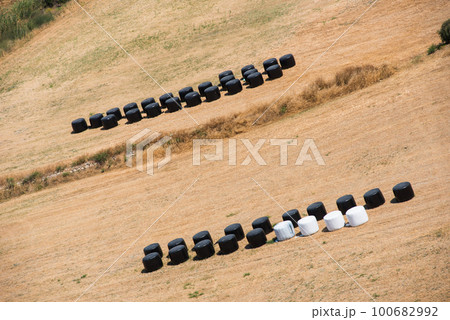 Strawbales in plastic wrap Strawbales in plastic wrap 100682992