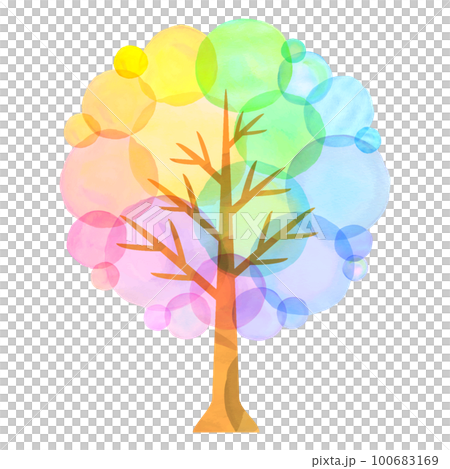 水彩觸摸彩虹樹多彩 100683169