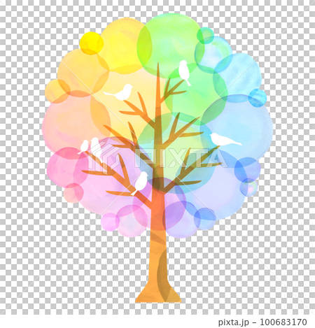 水彩觸摸彩虹樹多彩 100683170