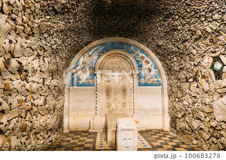 Mosaic panels depicting flying seraphim in chapel-tomb of Paskevich 1870-1889 Years in city park. Famous local landmark Gomel, Belarus. Rumyantsevs and Paskeviches park Mosaic panels depicting flying seraphim in chapel-tomb of Paskevich 1870-1889 Years in city park. Famous local landmark Gomel, Belarus. Rumyantsevs and Paskeviches park 100683278