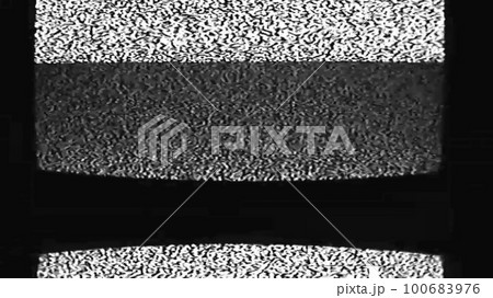 Analog TV screen glitch static noise. Signal error. Black white grain texture distortion interference on vintage CRT television display illustration. 100683976