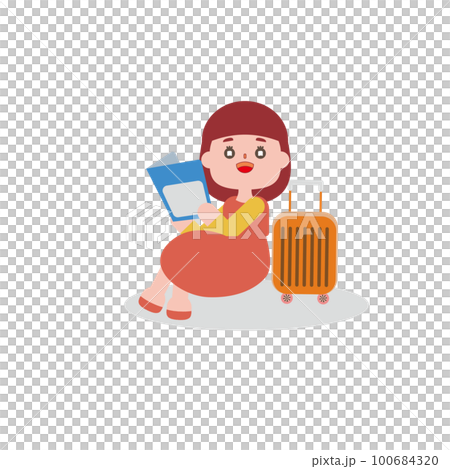 reading mini character girl 100684320