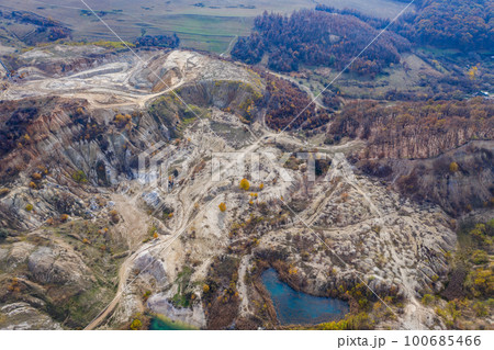 Industrial mining landscape from a drone, aerials 100685466