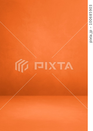 Empty neon orange concrete interior background 100685903